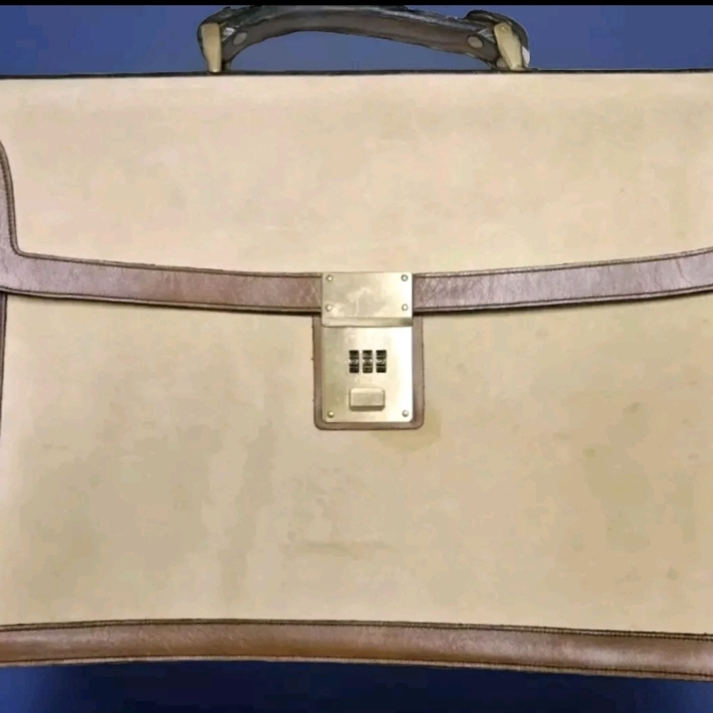 Vintage Michael Scott English Bridle Combination Briefcase in Brown & Beige 2 T